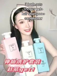 (3pcs)Perfume Hair Shampoo Hair Keratin Conditioner & Shower Gel 800ml Anti dandruff shampoo moisturizing shampoo conditioner Body Shampoo Body Wash Pewangi rambut Perfume Shower Set Bathroom(super wangi)