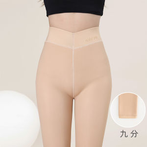 Thickened Water Light Socks Black Translucent Leg Beauty Tool Womens Small Size Autumn Winter Integrated Fleece Black Silk Nine Points