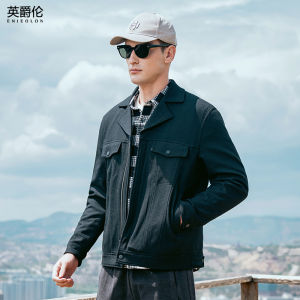 Enjeolon Mens Texture Suit Jacket Casual Commuter Style Long Sleeve Zipper Closure Business Casual Outerwear