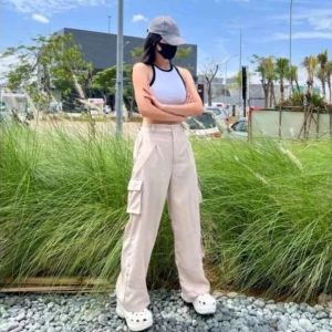 Celana Kulot Cargo Wanita Highwaist Korea Style Melar Premium Import Celana Kargo Wanita