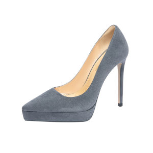 รองเท้าส้นสูงสีเทาลายลิลี่เว่อร์สำหรับผู้หญิงไซส์เล็ก รองเท้าลำลองแบบสวม หนังวัวชั้นใน ยาง พื้นยาง รองเท้าทำงาน