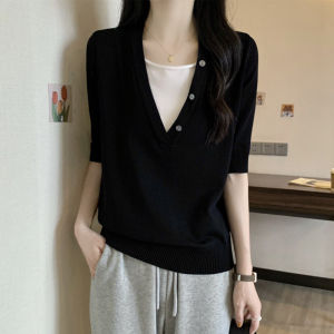 Elegant Stylish French High-End Versatile Fake Two-Piece T-Shirt