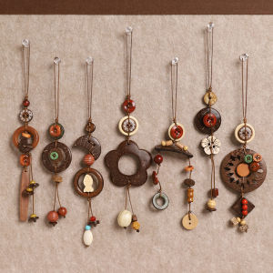 Handcrafted Shell Button Bag Charm Original Design Woven Beads Forest System Retro Artistic Creative Bag Hanging Decoration