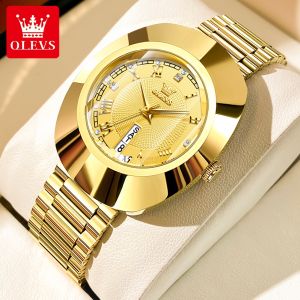 OLEVS Watch For Women 2023 New Tungsten Steel Golden Diamond Dial Waterproof Original Korean Style Elegant Casual Quartz Movement Calendar Girlfriend Gift