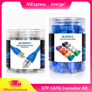 ZoeRax 100PCS RJ45 Cat6/5E Pass Through Connector Kit with Strain Relief Boots 1.2mm Hole Modular Plug for Solid or Stranded Cab
