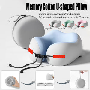 Portable Travel Pillow Memory Foam Pillows Airplane for Traveling Neck Support Comfortable Pillow for Sleeping Washable Cover