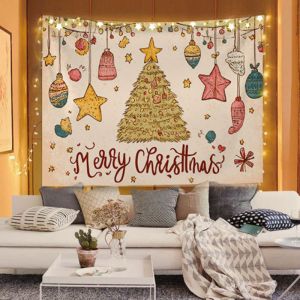 VIKAMA Happy Christmas Tree Star Tapestry Mùa Đông Treo Tường Trang Trí Cho Phòng Ngủ Ký Túc Xá Tiệc Lễ Hội Sợi Polyester