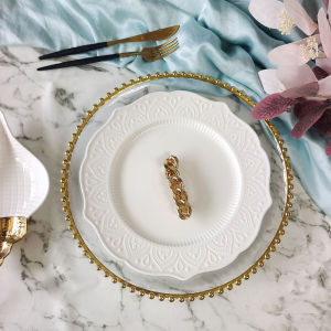 6 Pieces Acrylic Clear Charger Plates with Beaded 13" Wedding Round Plastic Charger PlatesDecorative Dinner Plates For Table Setting Events