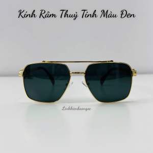 Mắt kính râm nam tròng thuỷ tinh màu đen gọng kim loại màu vàng sang trọng - Tặng kèm hộp