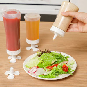 [Dizoey] 210/350ml Inverted Sauce Squeeze Bottle Portable Transparent Spices Bottle with Lid Kitchen Sauce Dispenser Bottle