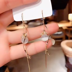 Bông tai nữ đá mắt mèo trắng