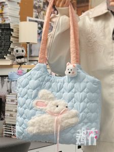 Dopamine Girl Large Capacity Shoulder Bag Korean Style Soft Student Cute Rabbit Tote Bag Fresh Sweet Style Magnetic Buckle Closure