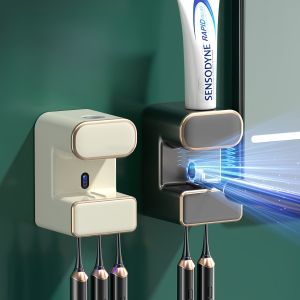 Electric Toothpaste Squeezer Ultraviolet Sterilization and Disinfection Wall-mounted Punch-free Bathroom Toothbrush Storage Rack