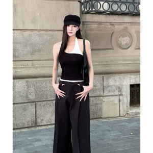 YUEZHONGWEI | Color Block Crop Top Womens Summer Outdoor Wear Slim Fit Short Sleeveless Vest U-Neckline Casual Daily Fashion Trend