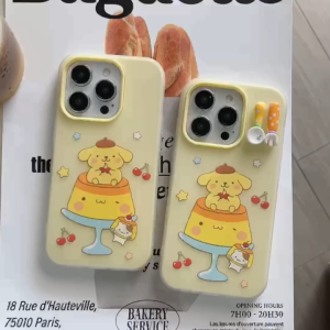 2-in-1 Cute Cartoon Pudding Dog Jelly Hard Case for iPhone 11 12 13 14 15 16 17 Pro Max Plus Air 16E Anti-fingerprint Frosted Cover for iPhone 17 Case