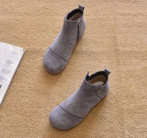 New 2025 Summer Flat Bottom Short Boots round Toe Womens Boots Martin Boots Ankle Boots Flat Heel Fashionable All Seasons