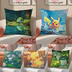 Bandai | Pokemon Glaceon Anime Plush Pillow Cover Soft Short Plush Cushion Cover For Sofa Bedroom Home Decor Gift Decoration