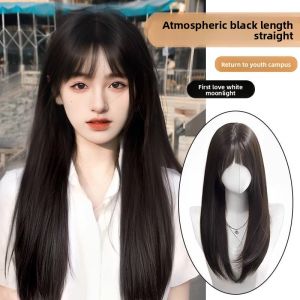 MONLEYTA | Womens Long Straight Hair Wig Thin Summer Style Airy Bangs Lolita Round Face Sweet Natural Full Head Popular JK