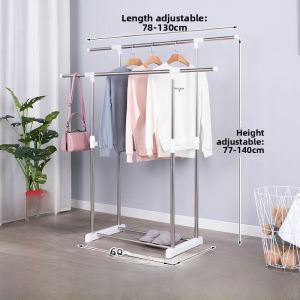 Stainless Steel Floor-Mounted Double Rod Clothes Drying Rack Adjustable Balcony Retractable Thickened Clothes Drying Pole