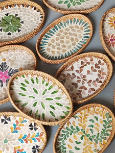 Nordic Style Oval Shaped Shell Trays Woven from Vineyard for Living Room Home Use Fruit Tray Snack Storage Tea Tray Three Piece Set