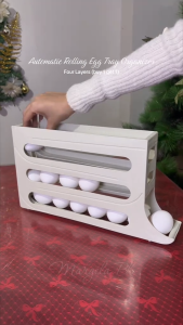 30 PCS Egg Organizer Storage Fridge 4 Tiers Egg Rack Holder for Fridge Auto Rolling Fridge Egg Organizer Egg Storage Box