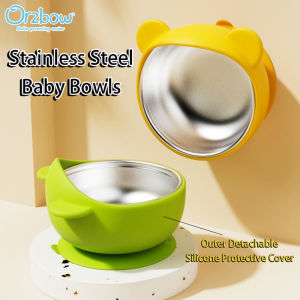 Orzbow ชามสแตนเลสสำหรับเด็กทารกพร้อมตัวดูด2-In-1ชาม SUS304สำหรับเด็กหัดเดิน & ตัวดูดซิลิโคนถอดได้สำหรับเด็ก