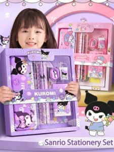 Sanrio Kuromi Stationery Set Cartoon Pencils Erasers Rulers Study Essentials School Supplies for Students Cute Desk Organizer
