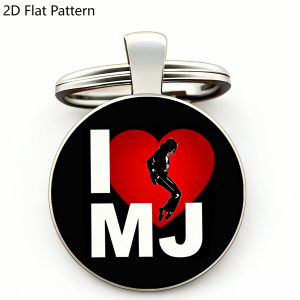 1pc Michael Jackson "I Love MJ" Keychain - 2D Metal Key Ring Pop Music Fans Bag Charm Souvenir Gift Pendant for Music Lovers