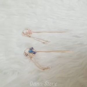 Trâm cài tóc mặt trăng rừng hoa đũa phép cài tóc mặt trăng hoa rơi gắn ngọc phong cách cổ trang