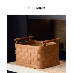 Italian Walnut Saddle Leather Woven Storage Basket Box Clothes Miscellaneous Storage Luxury Storage for Wardrobe Use