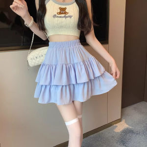 กระโปรงทรงเค้กสีขาว กระโปรงทรงเอเอวสูง กระโปรงสั้นสไตล์หวาน กระโปรงทรงบัลเล่ต์สำหรับผู้หญิงในช่วงฤดูร้อน
