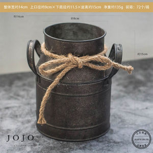 Rustic Iron Barrel Flower Pot Vase Decorative Ornaments JOJOS L. PD Vintage Weathered Metal Bucket Plant Pots Home Decor