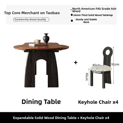 Vintage Solid Wood Adjustable Round or Square Folding Dining Table