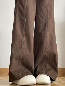 American Style Knife Edge Denim Jeans Womens Casual Pants High Waist Wide Leg Brown Coffee Color Trendy Autumn New Arrival