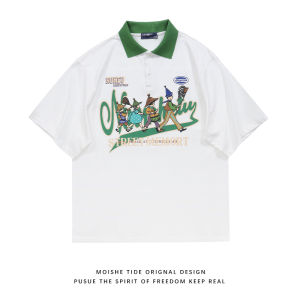 เสื้อยืดคอโปโลแขนสั้นหลวมสไตล์อเมริกัน MOISHE TIDE สำหรับผู้ชายและผู้หญิง ผ้าฝ้าย ทรงหลวม แฟชั่นฤดูร้อน