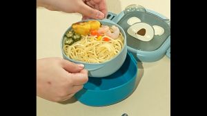 Hogokids Baby Bowl Set Food Container with Spoon & Scissor Portable Travel Mealtime Set Warming Bowl Lunch Box