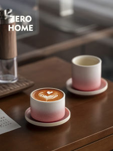 ZeroHome Ceramic Coffee Cup And Plate Set Pink White Peach Blossom Stream Precise Latte Cup Texture Design for Home And Office