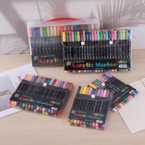 other | 24-96 Colors Acrylic Paint Markers Dual-Tip Fine & Brush Tip Professional Art for Stone Wood Ceramic Glass Calligraphy DIY Craft