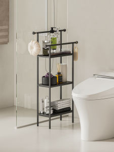 Bathroom Storage Rack Floor Mounted Towel Bar Toilet Shower Accessories No Drilling Bathtub Organizer Three Layers Simple Style