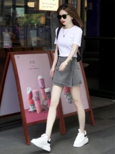 High Waist Denim Mini Skirt Womens Spring Summer Fashion Design A-Line Short Skirt Casual Comfortable Breathable Cotton
