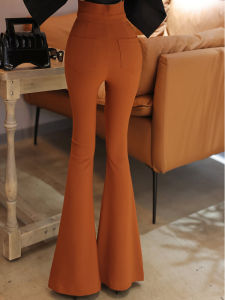 High Waist Cuffed Draped High-End Feel Womens Pants Elastic Suit Floor-Length Fish Tail Flared Long Trousers 2025 New Style