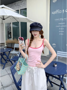 Áo Ba Lỗ Ngắn Không Tay Thời Trang Mới Mùa Hè 2025 Áo Ba Lỗ Nhỏ Màu Tương Phản Che Mông Cho Nữ Áo Khoác Ngoài Cotton Co Giãn