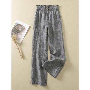 High Waist Wide Leg Pants Womens Cotton Linen Drapey Casual Slimming Straight Long Trousers Comfortable Commute Style