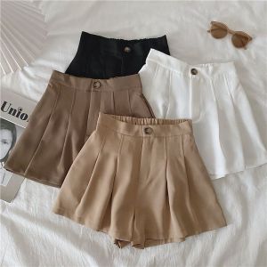 Half Elastic Waist Thin Wide-Leg Suit Shorts High-Waisted Thin Suit Shorts