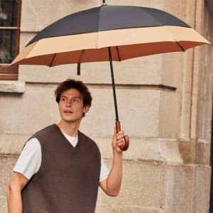 Large Wooden Umbrella Man Business Style 120cm Big Golf Umbrella Windproof Strong Double Layer Travel Rain Umbrellas Woman