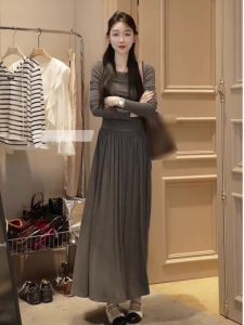 ชุดเดรสยาวทรงเอผ้าฝ้ายผสมคอตตอนผสมโพลีเอสเตอร์แขนยาวฤดูใบไม้ผลิและฤดูใบไม้ร่วง Oajer Flagship Store ฤดูใบไม้ร่วง 2024 ชุดเดรสยาวทรงเอ