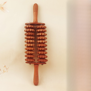 Wooden Yoga Double Row Roller Meridian Massage Stick Full Body Lumbar Back Shoulder Leg Abdominal Fitness Home Massage Tool