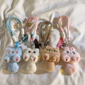 Cute Plush Cat Tail Nylon Weaving Mobile Phone Strap Womens Bag Charm Rotating Buckle DIY Phone Case Cartoon Portable Wristband