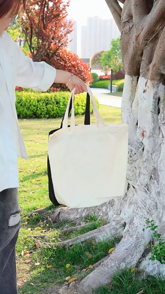 TasBagShop Plain Canvas Tote Bag Foldable Large Reusable Shoulder Bag Eco Shopping Sling Bag