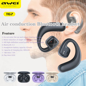 Awei T67 Air-Conducted Sports Hanging ear Bluetooth Earphone Wireless Bluetooth 5.3 Headphones HiFi Stereo Sound speaker with mic TWS Earbuds with Mic DNS call noise reduction earphones